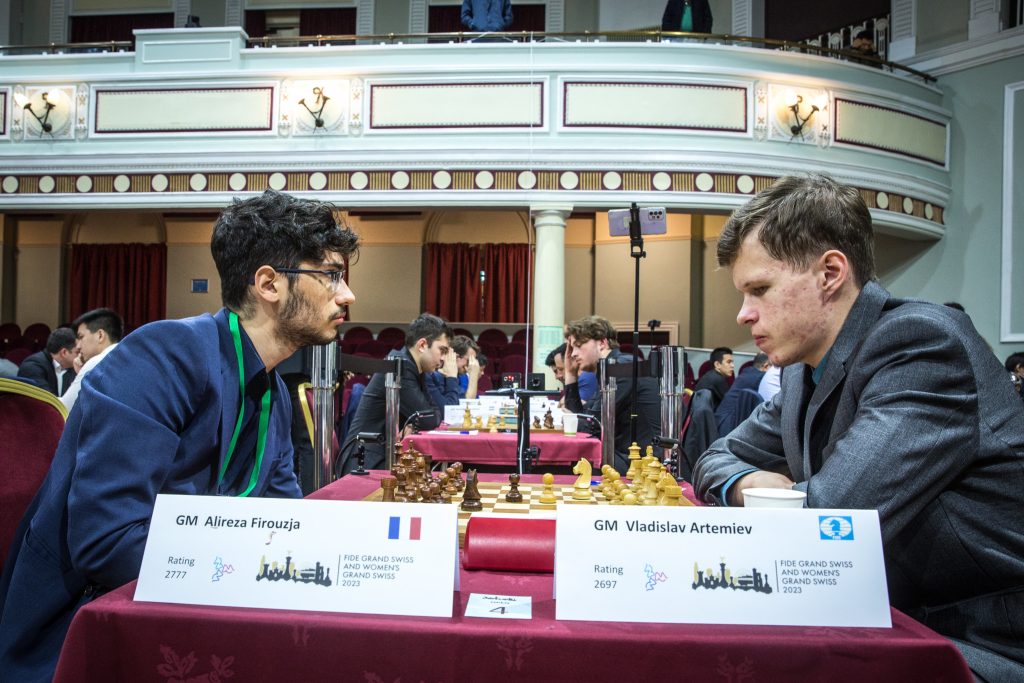 Sevian, Samuel (2698) -- Firouzja, Alireza (2777), FIDE Grand Swiss (8)  2023, 1-0 